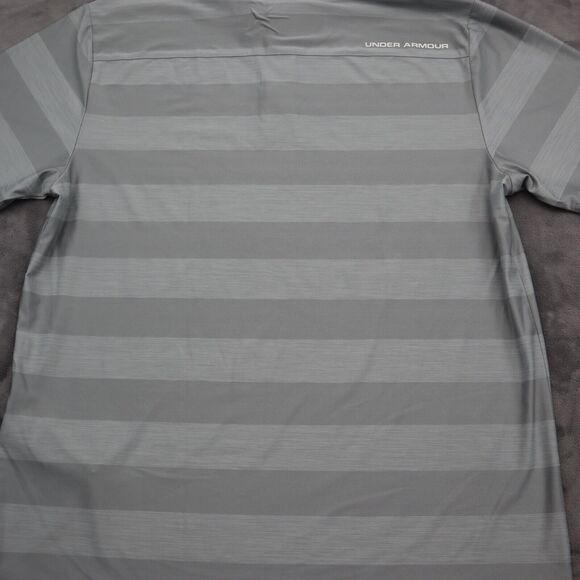 Under Armour Shirt Mens L Gray Stripe Chest Button Short Sleeve Collared Top - Picture 15 of 16